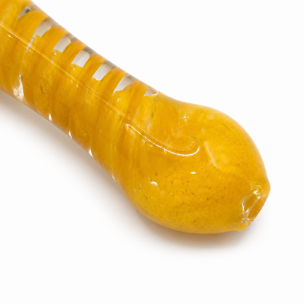 Yellow Glass Spoon Pipe with Twisted Stripe Handle - 4.5 inch