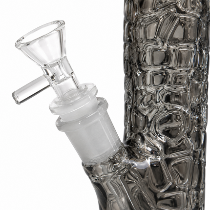 Midnight Chrome Smoke Gray Textured Straight Tube Glass Bong 14mm Bowl – 12 Inch