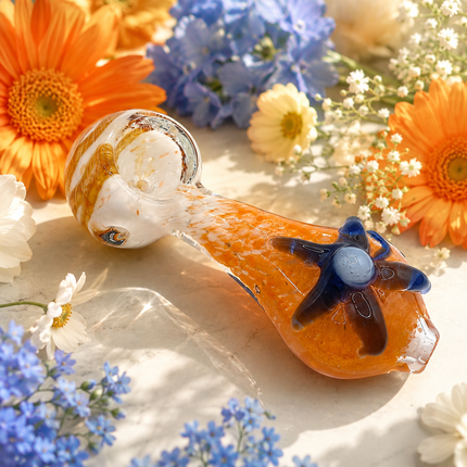 Tangerine Starfall Handcraft Glass Pipe Blue Starfish 4-4.5 inch