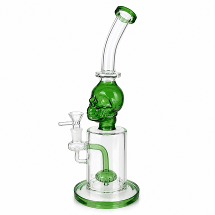 Green Skull Glass Water Pipe Showerhead Percolator Bent Neck 11 inch