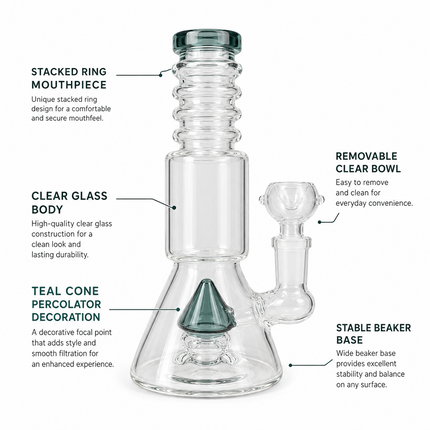 Gray Stratos Tri Cone Percolator Glass Water Pipe 14mm 7 inch