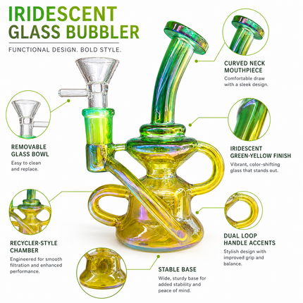 Mini Green Gold Chrome Recycler Glass Bong with Bowl & Loop Handle - 5 inch
