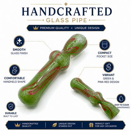 Misty Apple Handcraft Glass Chillum Pipe Green Red 3~3.5 inch