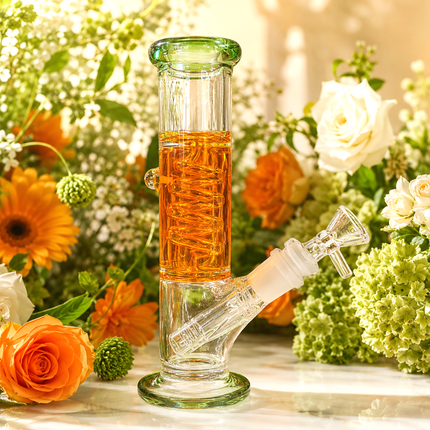 Green Orange Freezer Ready Glycerin Coil Glass Bong 14mm Bowl 8.5 inch