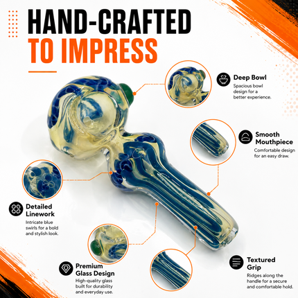 Cobalt Cream Glass Spoon Pipe 4 Inch Blue White Hand Pipe