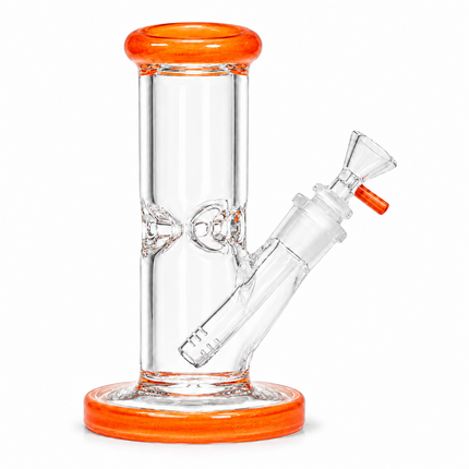 Orange Accent Straight Tube Glass Water Pipe Ice Catcher Downstem 10 inch