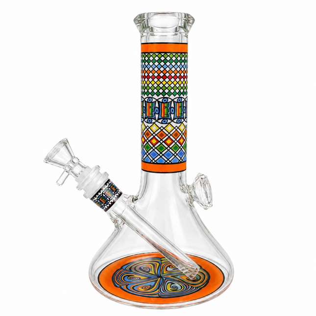 Sunfire Aztec Mandala Glass Bong Orange Clear - 10 Inch