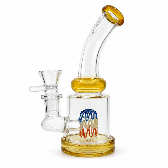 Amber Tricolor Perc Mini Glass Water Pipe – 6–6.5 Inch Clear Bong with Bowl