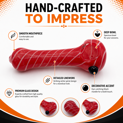 Candy Red Spiral Glass Spoon Pipe with Black Accent – 4.5 Inch Hand Pipe