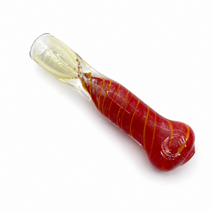 Ruby Gold Handcraft Glass Chillum Pipe Red Yellow Spiral 3~3.5 inch