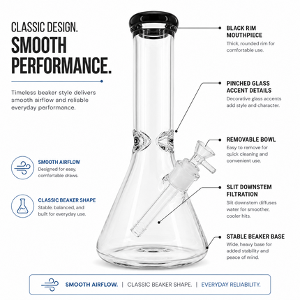Black Accent Beaker Glass Water Pipe Ice Catcher 14mm Bowl - 10.5 inch