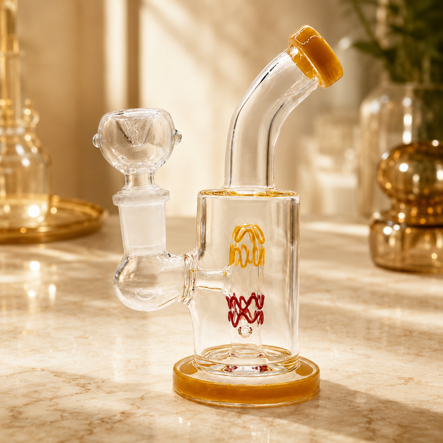 Clear Mini Glass Bong with Amber Accents – 6 Inch 14mm Bowl Water Pipe