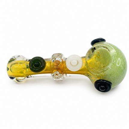 Green Frit Fumed Glass Spoon Pipe White Green Dots 5 Inch
