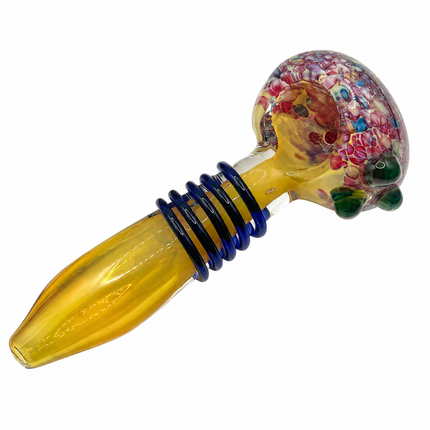 [2PC Bundle] Honey Coil Garden Glass Hand Pipes Floral Swirl Amber Art 4.5 Inch