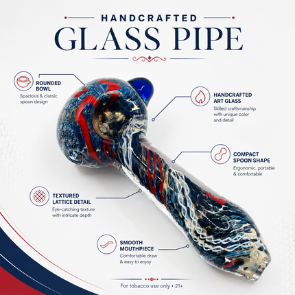 Navy Blue Red White Liner Twist Body Glass Spoon Pipe Hand Pipe - 4.5 inch