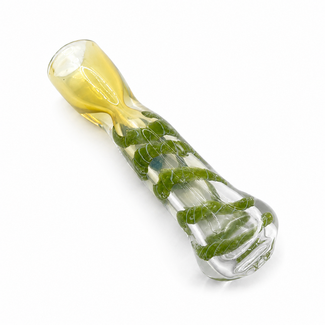 Emerald Vine Handcraft Glass Chillum Pipe Clear Green Wrapped 3~3.5 inch