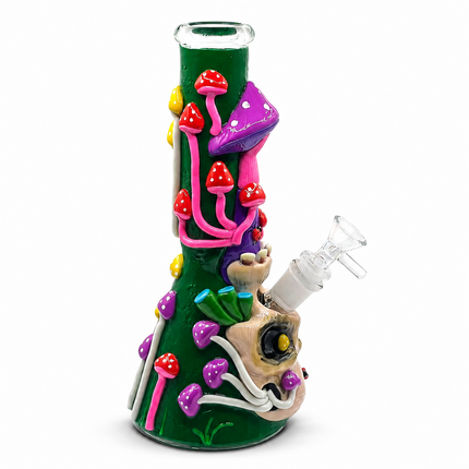 Mushroom Skull Glass Beaker Water Pipe Tobacco Hookah - 10 Inch