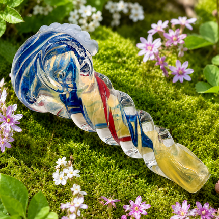 Patriot Ribbon Glass Spoon Pipe – 4 Inch Clear Hand Pipe Red Blue Swirl