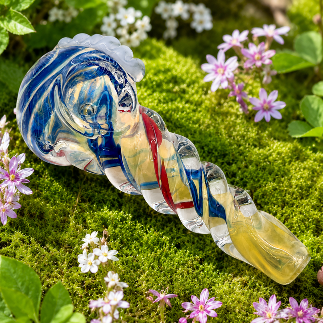 Patriot Ribbon Glass Spoon Pipe – 4 Inch Clear Hand Pipe Red Blue Swirl