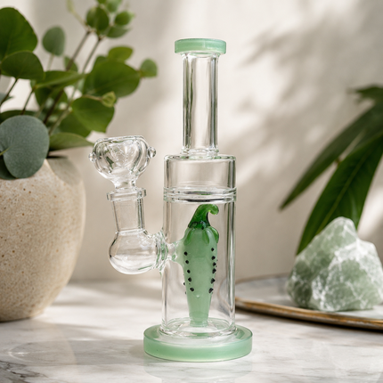 Mint Green Pepper Glass Bong with Straight Neck – 6.5 Inch Mini Water Pipe 14mm