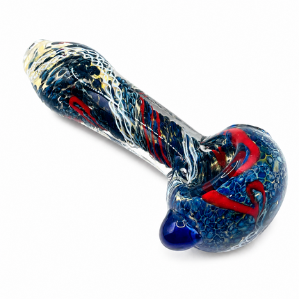Navy Blue Red White Liner Twist Body Glass Spoon Pipe Hand Pipe - 4.5 inch