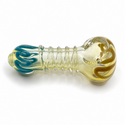 Honey Twist Glass Spoon Pipe with Blue Ends – 4 Inch Clear Yellow Hand Pipe