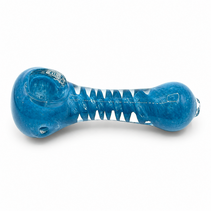 Sky Blue Glass Spoon Pipe with Twisted Stripe Design - 4.5 inch