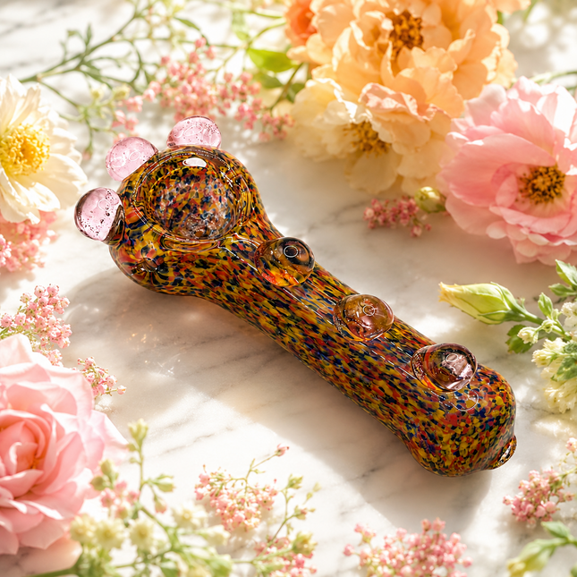 Sunburst Confetti Handcraft Glass Spoon Pipe Multicolor Speckled 4.5 inches