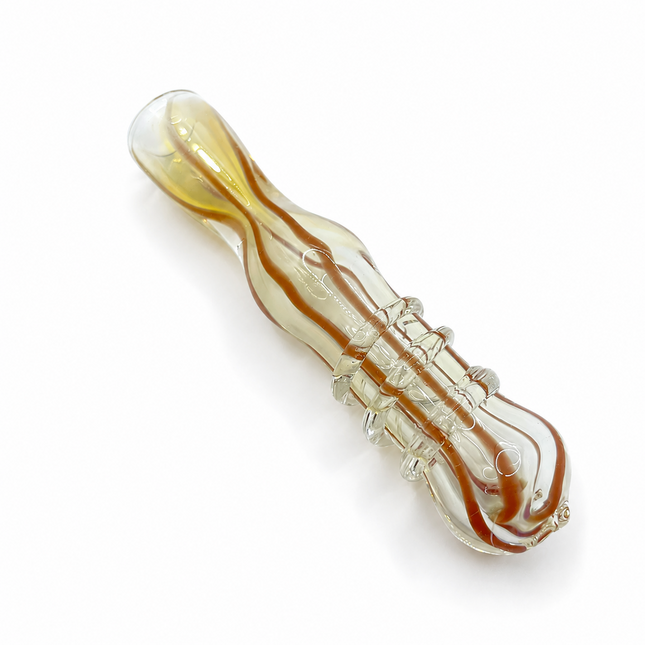 Caramel Cage Handcraft Glass Chillum Pipe Clear Amber Raised Rings 3~3.5 inch