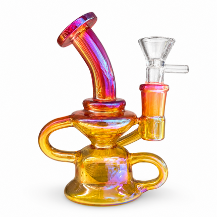 Mini Gold Pink Chrome Recycler Glass Bong with Bowl & Loop Handle - 5 inch