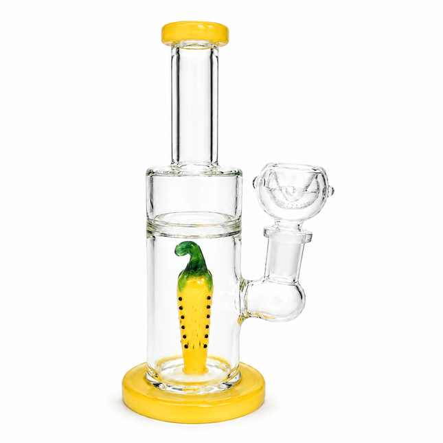 Yellow Pepper Straight Tube Glass Water Pipe 14mm 6.5 inch