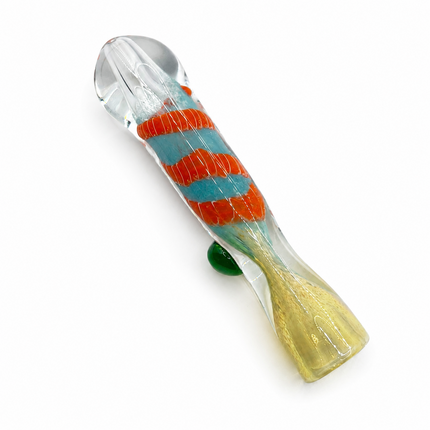 Coral Aqua Handcraft Glass Chillum Pipe Blue Orange Wrapped 3~3.5 inch