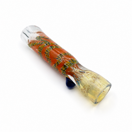 Amber Mosaic Handcraft Glass Chillum Pipe Clear Orange Blue 3~3.5 inch