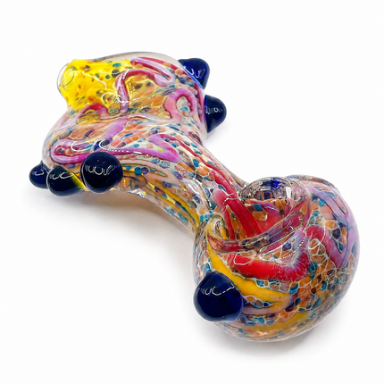Sunset Reef Confetti Glass Spoon Pipe with Blue Marble Grips – 4.5–5 Inch
