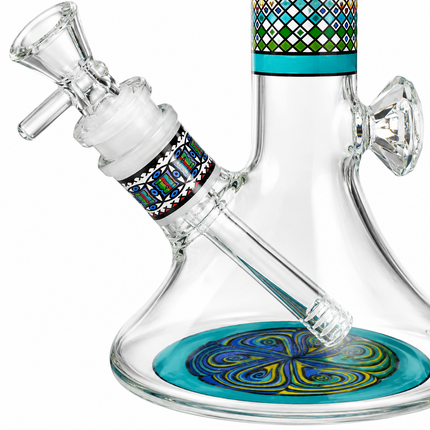 Blue Mirage Aztec Mandala Glass Bong Aqua Clear - 10 Inch