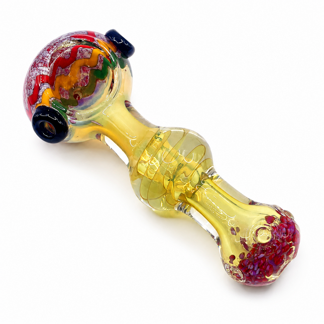 Clear Fumed Rasta Swirl Glass Spoon Pipe with Red Frit Mouthpiece - 5 Inch