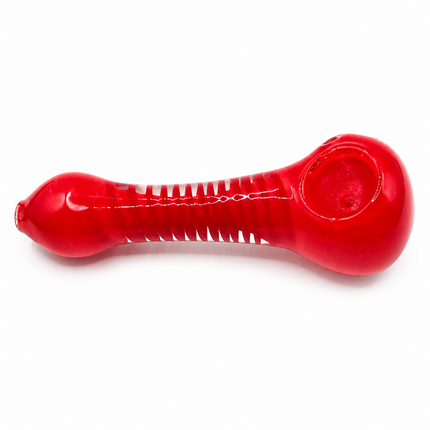 Crimson Red Glass Spoon Pipe with Twisted Stripe Handle - 4.5 inch