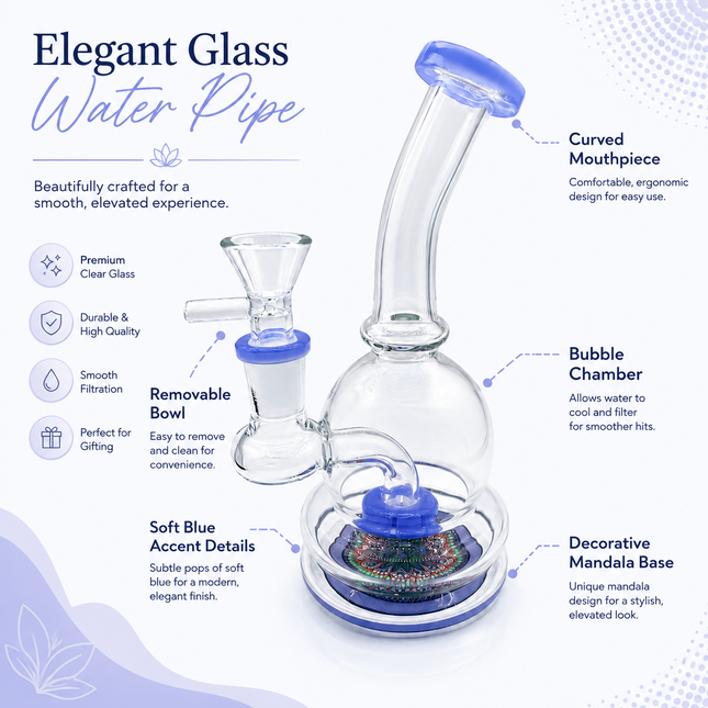 Celestial Mandala Blue Sphere Glass Bong Disc Percolator 14mm Bowl 7 Inch