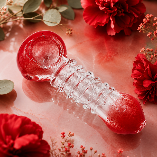 Red & Clear Twist Glass Spoon Pipe Hand Pipe - 4.5 inch