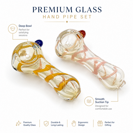 [2PC Bundle] Honey Blush Spiral Glass Hand Pipes Amber Pink Clear 3 Inch