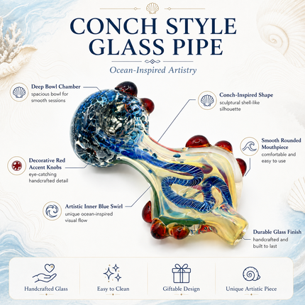 Conch Twist Body Glass Hand Pipe Sapphire Crackle Bowl Amber Accents  - 4 inch