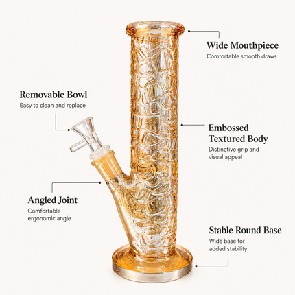 Honey Chrome Rose Gold Textured Straight Tube Glass Bong 14mm Bowl – 12 Inch