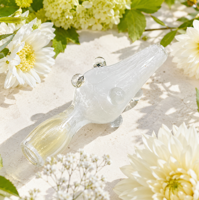 Crystal Frost Handcraft Glass Chillum Pipe Clear White Raised Grip 3~3.5 inch