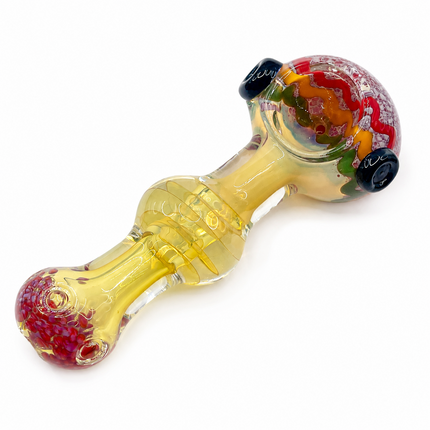 Clear Fumed Rasta Swirl Glass Spoon Pipe with Red Frit Mouthpiece - 5 Inch