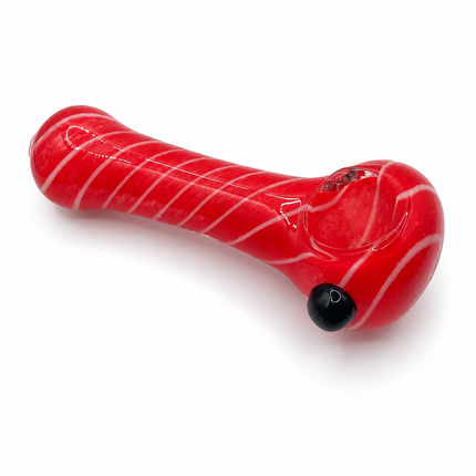 Candy Red Spiral Glass Spoon Pipe with Black Accent – 4.5 Inch Hand Pipe
