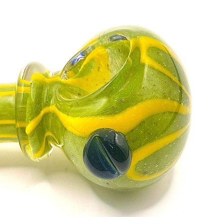 Green Riddler Glass Spoon Pipe with Yellow Stripe – 4 Inch Hand Pipe