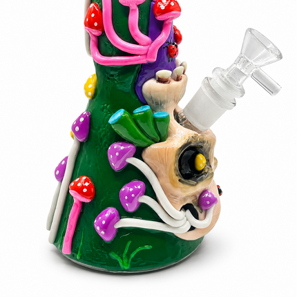 Mushroom Skull Glass Beaker Water Pipe Tobacco Hookah - 10 Inch