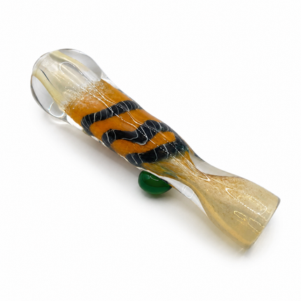 Tiger Amber Handcraft Glass Chillum Pipe Orange Black Wrapped Accent 3~3.5 inch