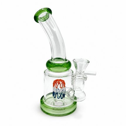 Green Accent Tricolor Perc Mini Glass Water Pipe – 6–6.5 Inch Clear Bong