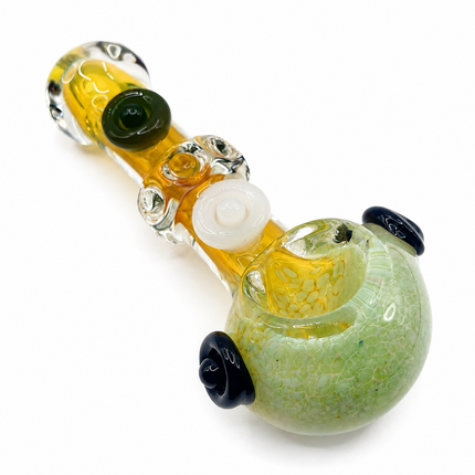 Green Frit Fumed Glass Spoon Pipe White Green Dots 5 Inch